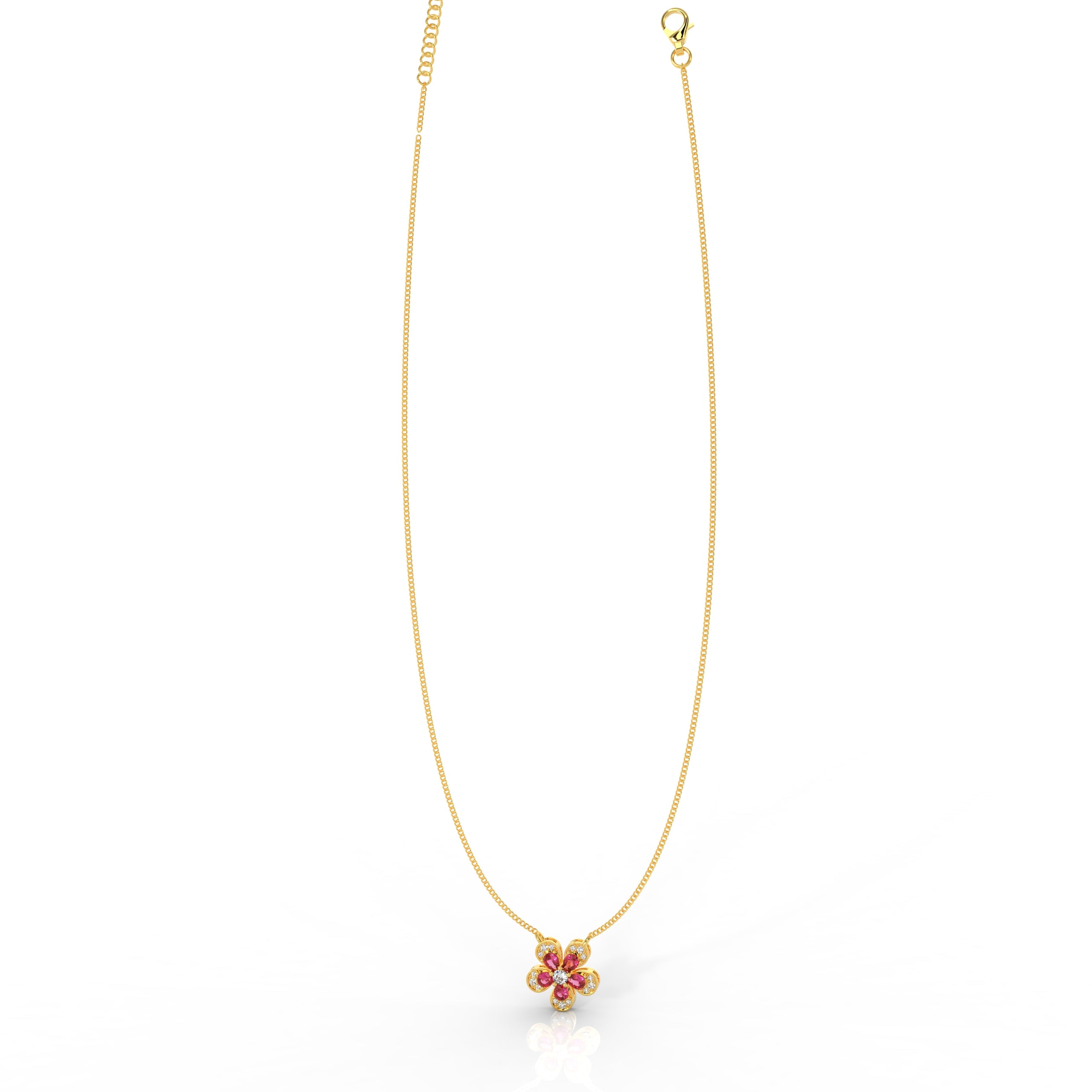 Daisy Flower Ruby Pendant With Chain, Hallmarked 925 Sterling Silver - sitabo